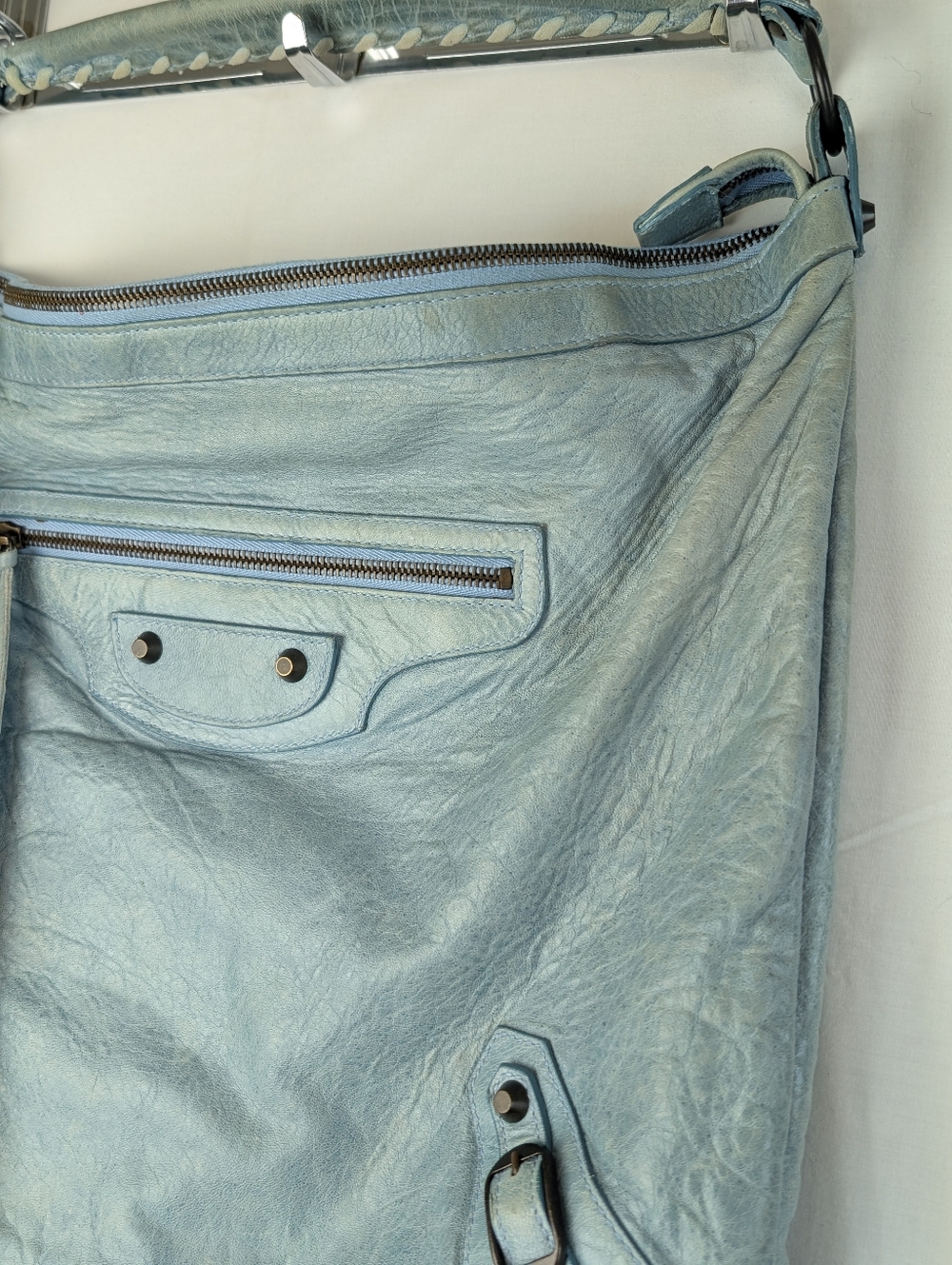 Balenciaga Leather Day Hobo Bag Light Blue Green Purse Shoulder Bag - Picture 11 of 16